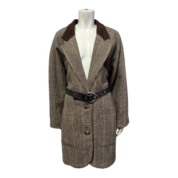 Vintage 1980 INNER VIEW Gitano brown plaid herringbone western coat Small Medium - Picture 1 of 16